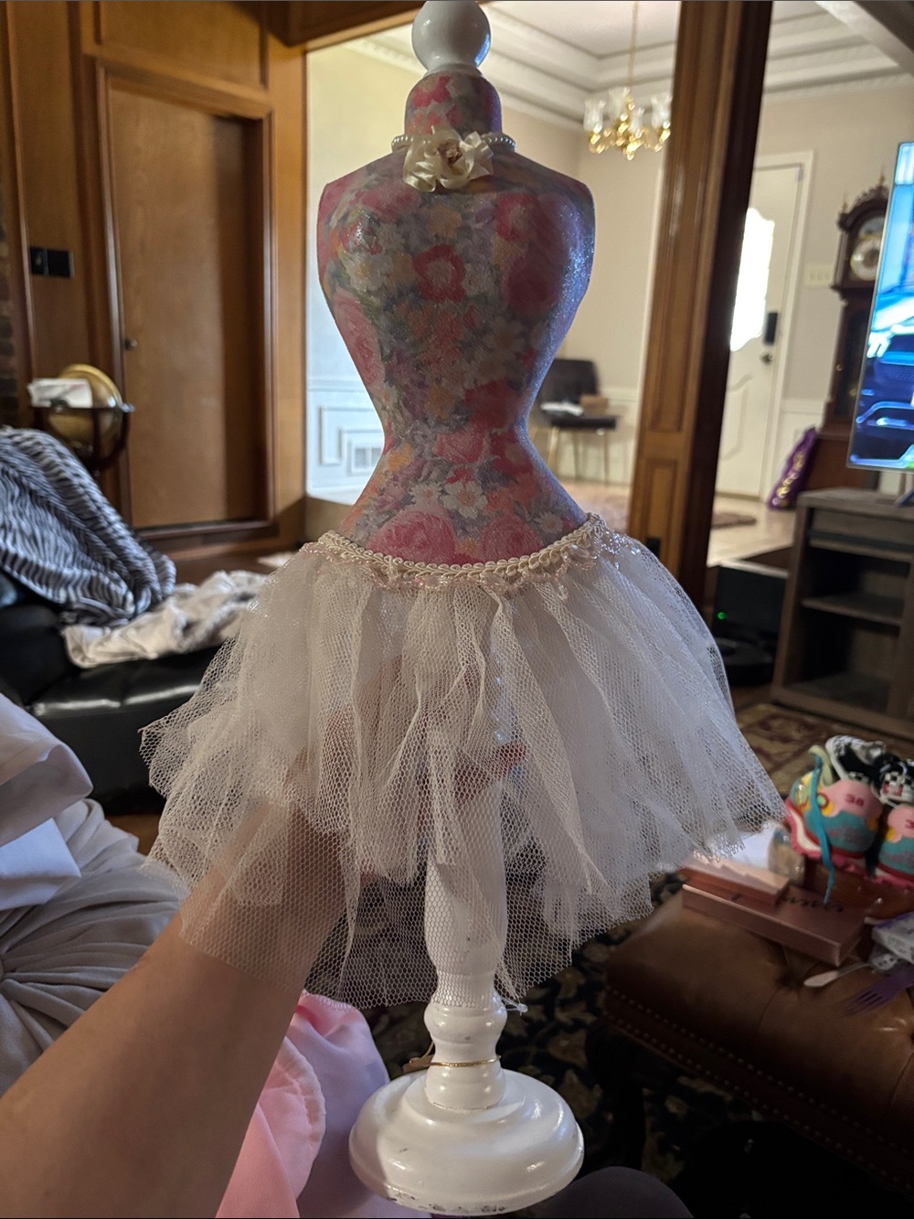 Decorative girls Mannequin Cream Tulle Dress Form Skirt with Pearl Trim